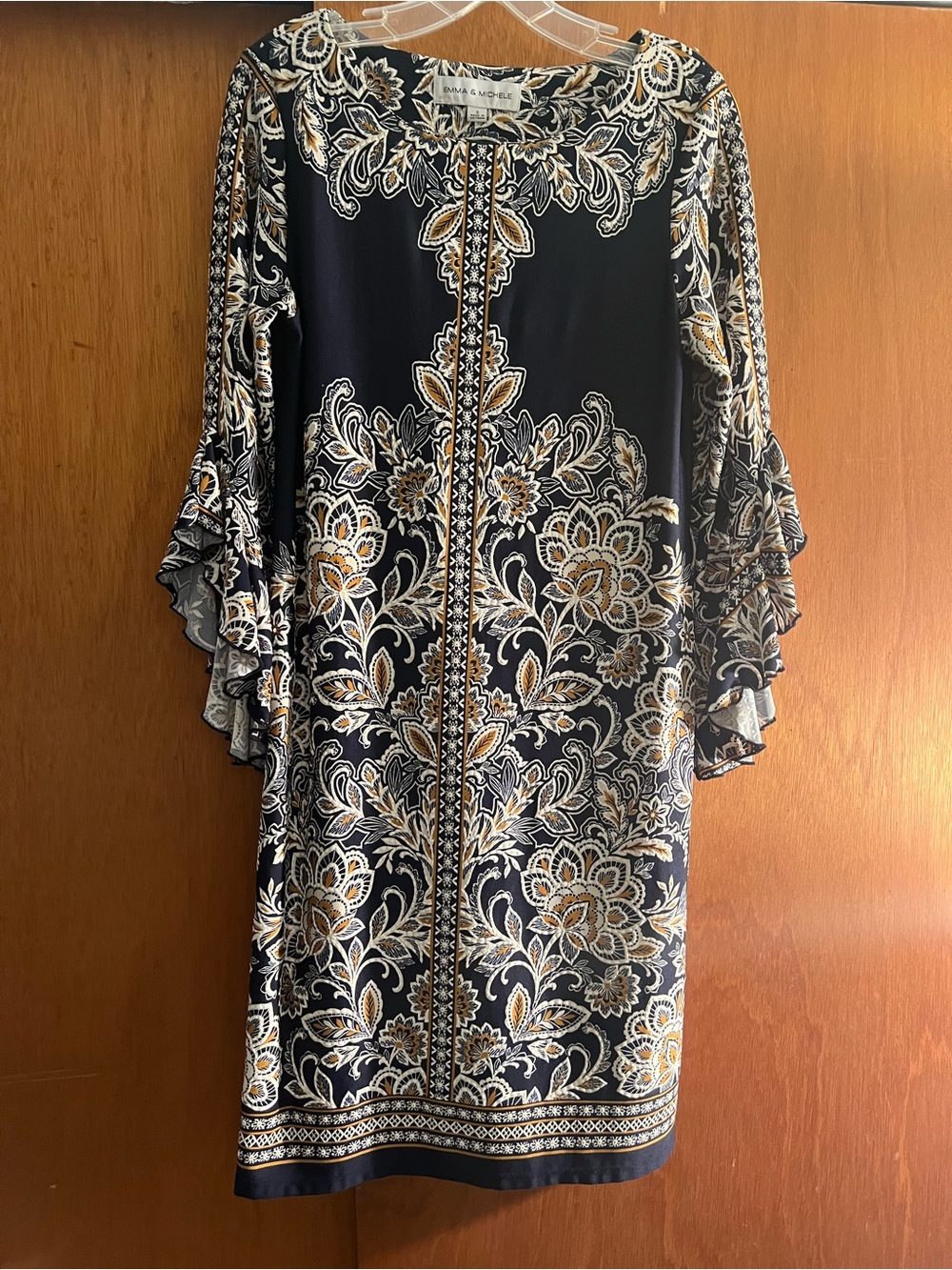 Emma & Michele…. Dress with Dark Blue Floral Medallion Print